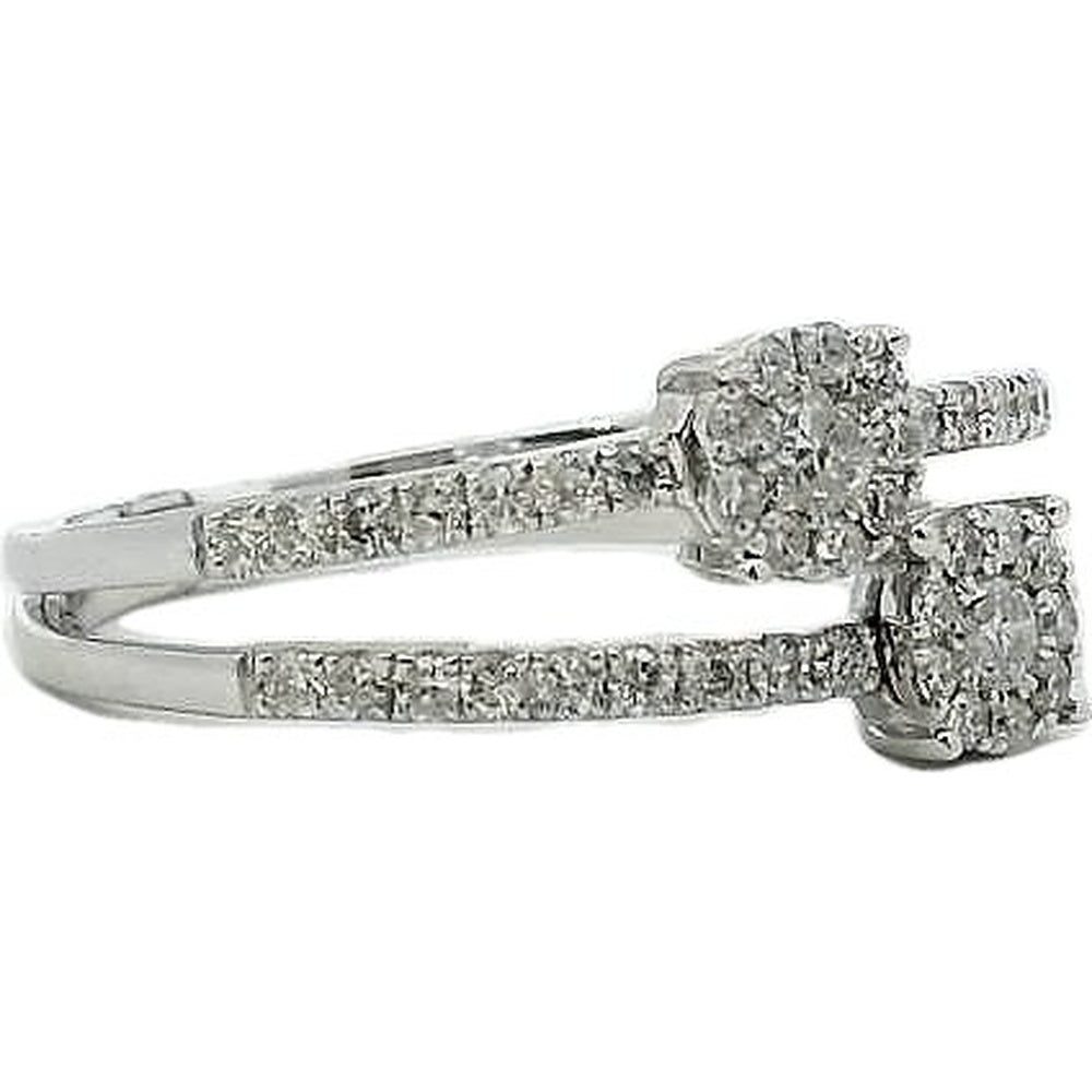14K White Gold Fashion Ring with Pave Band and Halo Set Round Diamonds with Milgrain Detail - 0.56 Carat Total Diamond Weight by Auriventus