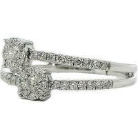 14K White Gold Fashion Ring with Pave Band and Halo Set Round Diamonds with Milgrain Detail - 0.56 Carat Total Diamond Weight by Auriventus
