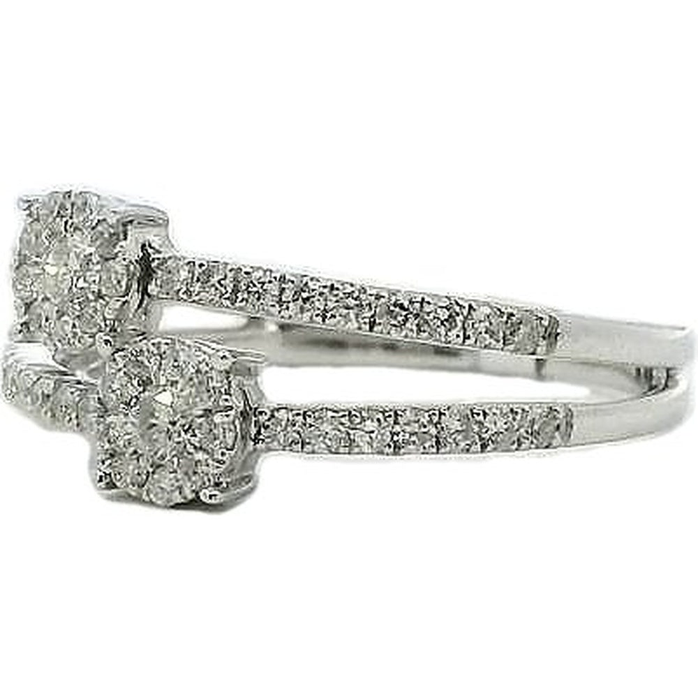 14K White Gold Fashion Ring with Pave Band and Halo Set Round Diamonds with Milgrain Detail - 0.56 Carat Total Diamond Weight by Auriventus