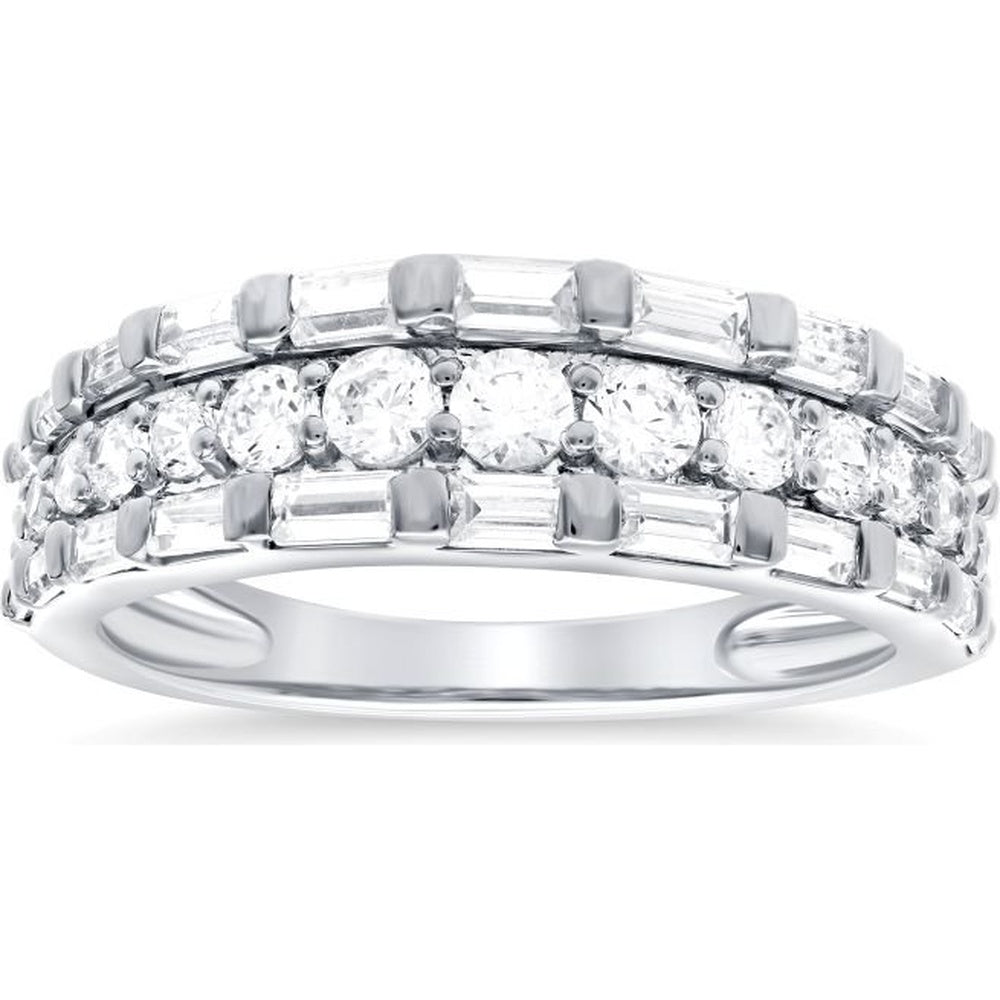 14K White Gold Fashion Ring with Round and Baguette Diamonds - 1.19 Carat Total Diamond Weight by Auriventus