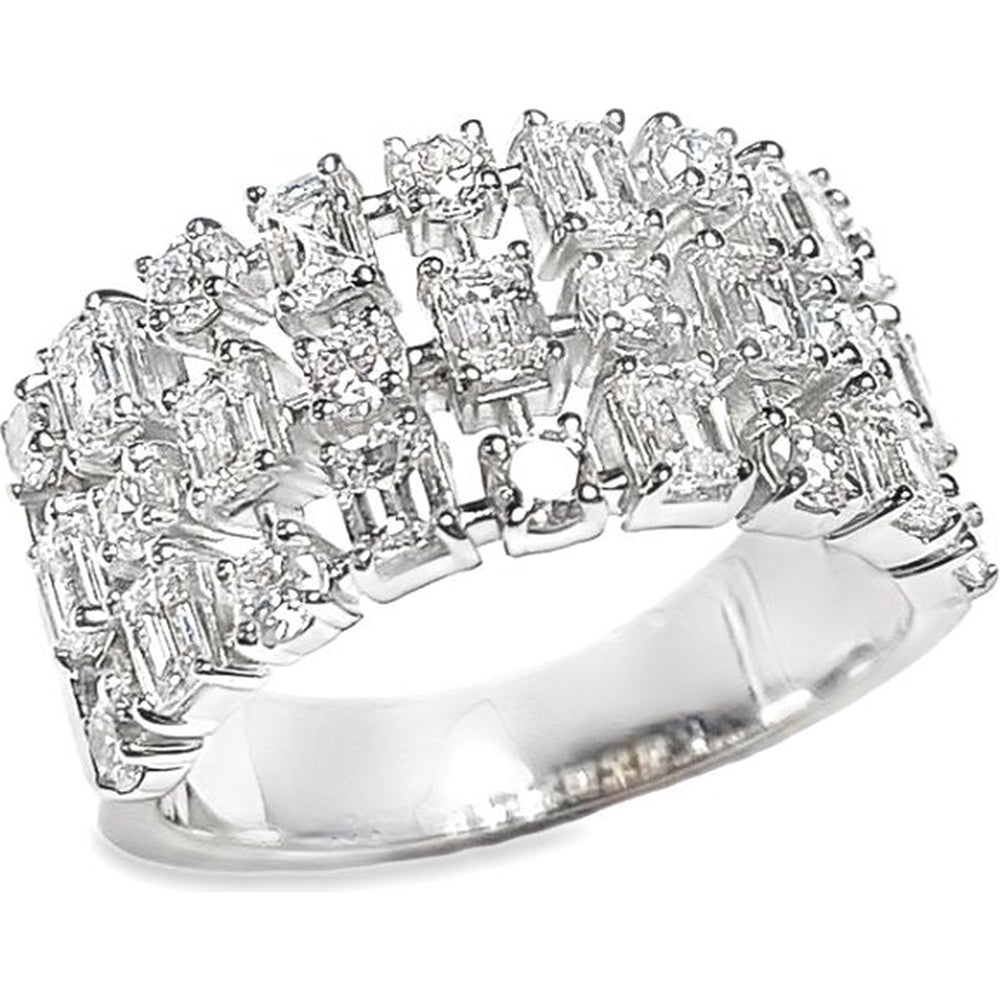 14K White Gold Fashion Ring with Round and Baguette Diamonds - 1.92 Carat Total Diamond Weight by Auriventus