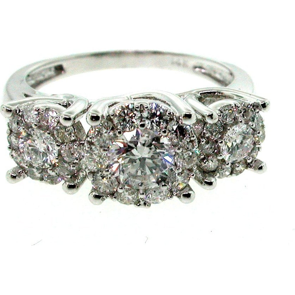 14K White Gold Fashion Ring with Round Brilliant Cut Diamond Cluster - 1.18 Carat Total Diamond Weight by Auriventus