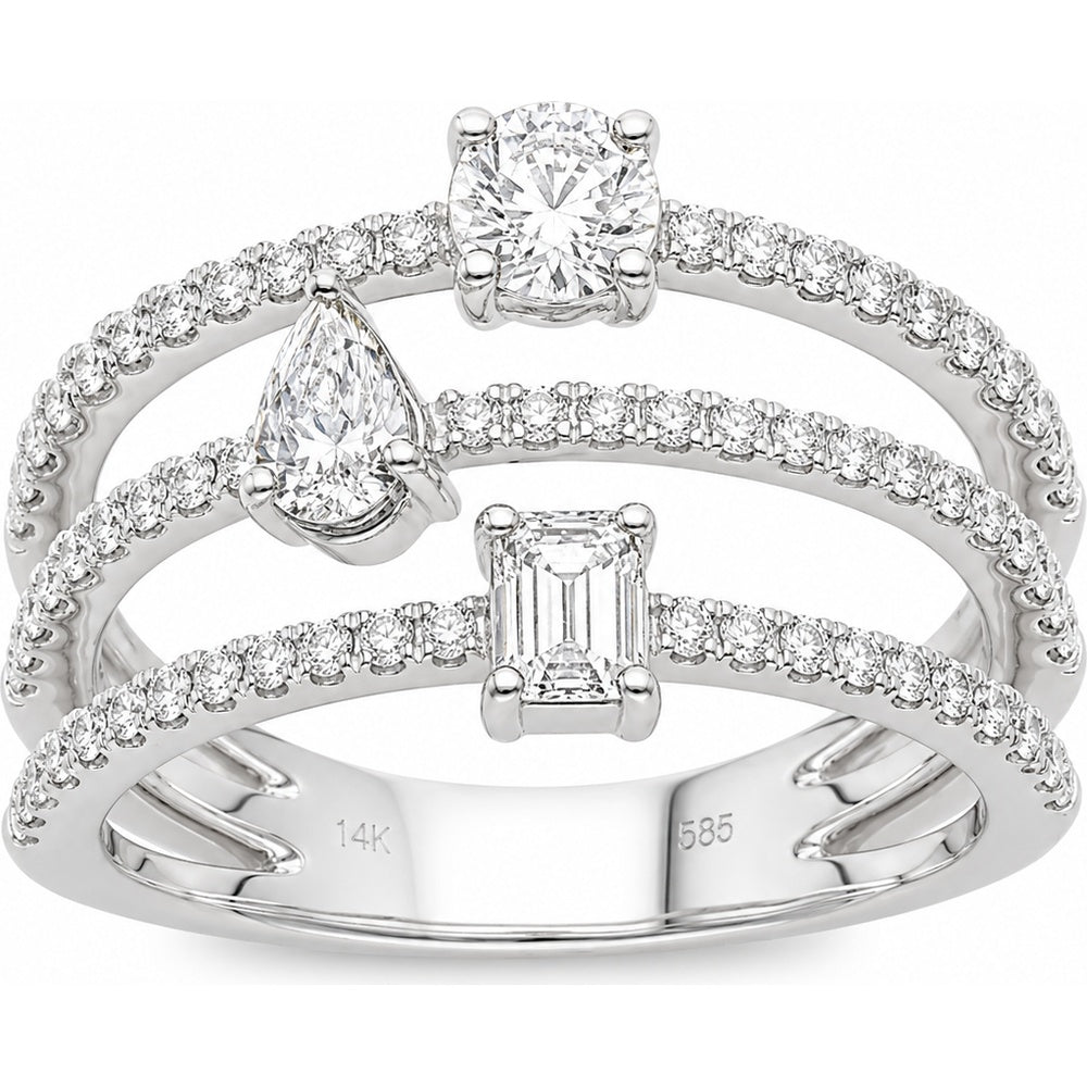 14K White Gold Fashion Ring with Round, Pear, and Emerald Cut Diamonds - 1.01 Carat Total Diamond Weight by Auriventus