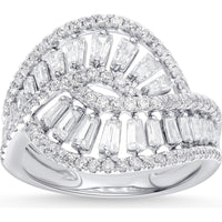 14K White Gold Fashion Ring with Tapered Baguette and Round Diamonds in a Swirl Design - 1.31 Carat Total Diamond Weight by Auriventus