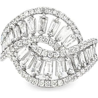14K White Gold Fashion Ring with Tapered Baguette and Round Diamonds in a Swirl Design - 1.31 Carat Total Diamond Weight by Auriventus