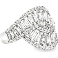 14K White Gold Fashion Ring with Tapered Baguette and Round Diamonds in a Swirl Design - 1.31 Carat Total Diamond Weight by Auriventus