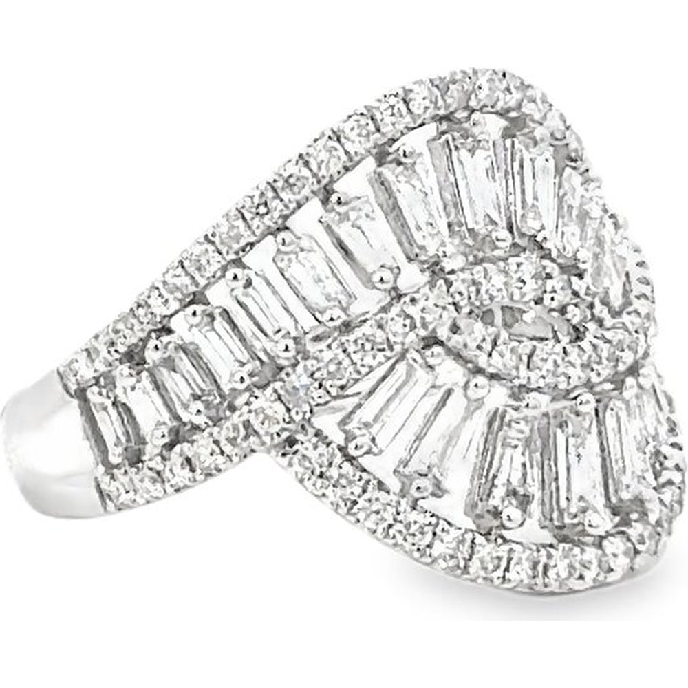 14K White Gold Fashion Ring with Tapered Baguette and Round Diamonds in a Swirl Design - 1.31 Carat Total Diamond Weight by Auriventus