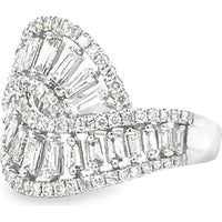 14K White Gold Fashion Ring with Tapered Baguette and Round Diamonds in a Swirl Design - 1.31 Carat Total Diamond Weight by Auriventus