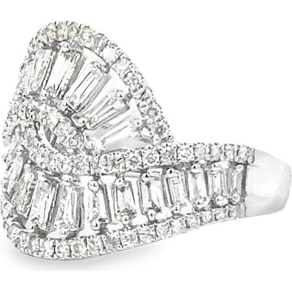 14K White Gold Fashion Ring with Tapered Baguette and Round Diamonds in a Swirl Design - 1.31 Carat Total Diamond Weight by Auriventus