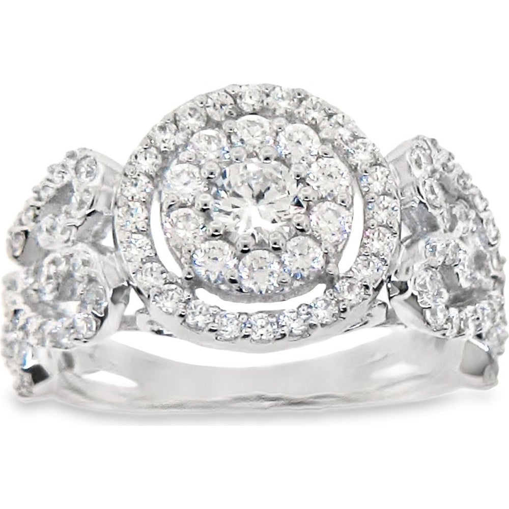 14K White Gold Fashion Ring with Vintage-Inspired Halo Set Round Diamonds - 1.61 Carat Total Diamond Weight by Auriventus