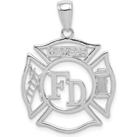 14K White Gold FD Member Shield Pendant with Polished Finish and Rhodium Plating by Oro Pregiato