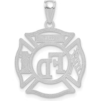 14K White Gold FD Member Shield Pendant with Polished Finish and Rhodium Plating by Oro Pregiato