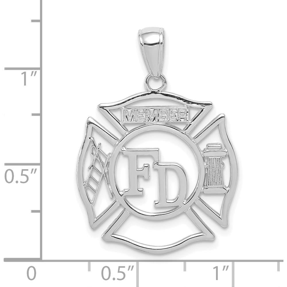 14K White Gold FD Member Shield Pendant with Polished Finish and Rhodium Plating by Oro Pregiato