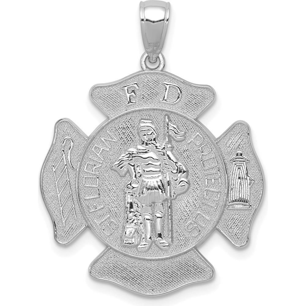 14K White Gold FD St. Florian Badge Pendant with Rhodium Plating - 32mm Length by Oro Pregiato