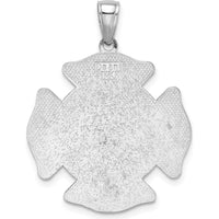 14K White Gold FD St. Florian Badge Pendant with Rhodium Plating - 32mm Length by Oro Pregiato