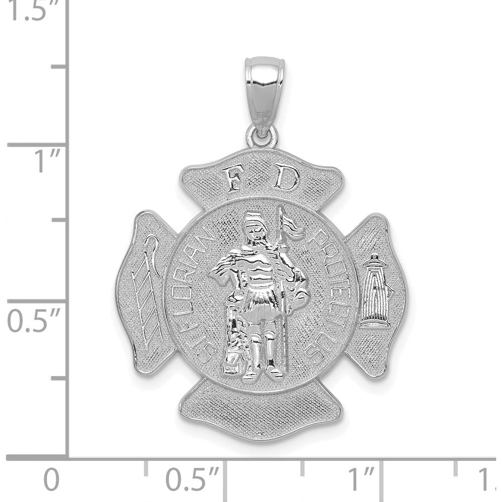 14K White Gold FD St. Florian Badge Pendant with Rhodium Plating - 32mm Length by Oro Pregiato