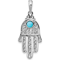 14K White Gold Filigree Chamseh Pendant with Round Turquoise - 3.5mm by Oro Pregiato
