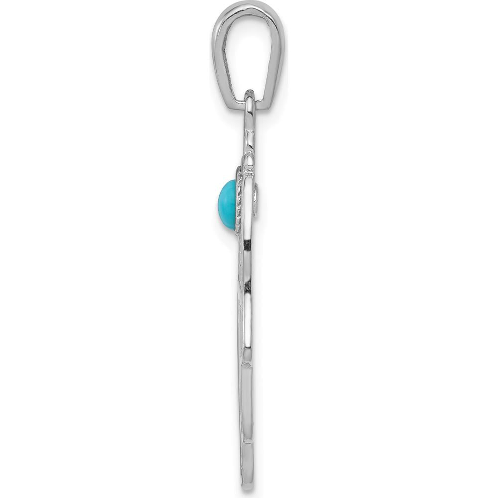 14K White Gold Filigree Chamseh Pendant with Round Turquoise - 3.5mm by Oro Pregiato