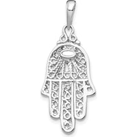 14K White Gold Filigree Chamseh Pendant with Round Turquoise - 3.5mm by Oro Pregiato