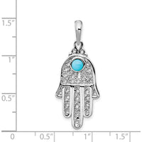 14K White Gold Filigree Chamseh Pendant with Round Turquoise - 3.5mm by Oro Pregiato
