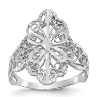 14K White Gold Filigree Diamond-Cut Fashion Ring with Open Back Design by Oro Pregiato