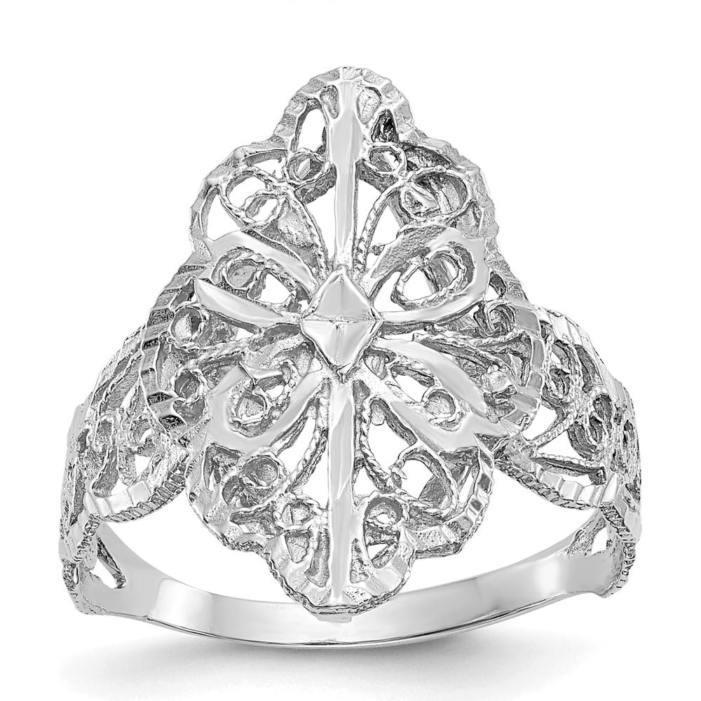 14K White Gold Filigree Diamond-Cut Fashion Ring with Open Back Design by Oro Pregiato