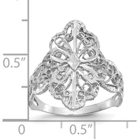 14K White Gold Filigree Diamond-Cut Fashion Ring with Open Back Design by Oro Pregiato