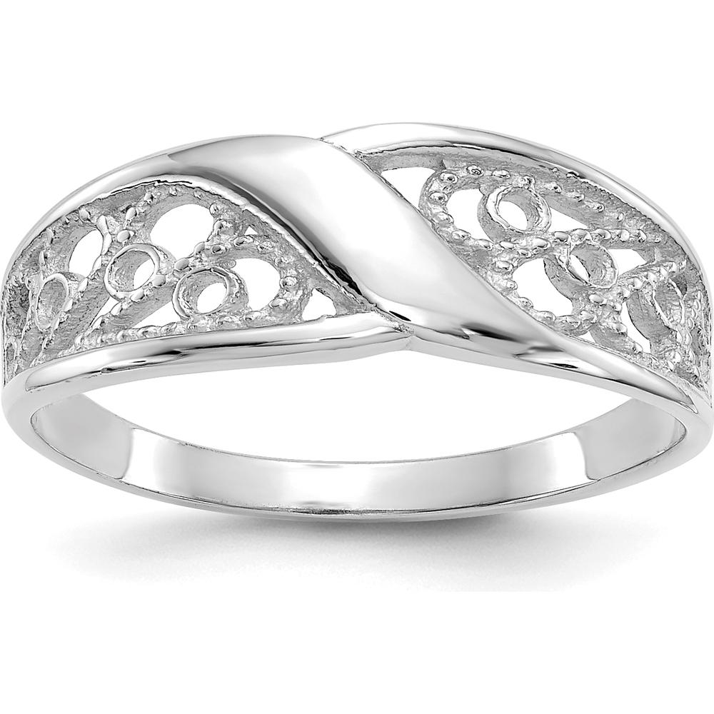 14K White Gold Filigree Fashion Ring with Beaded Texture and Polished Finish by Oro Pregiato