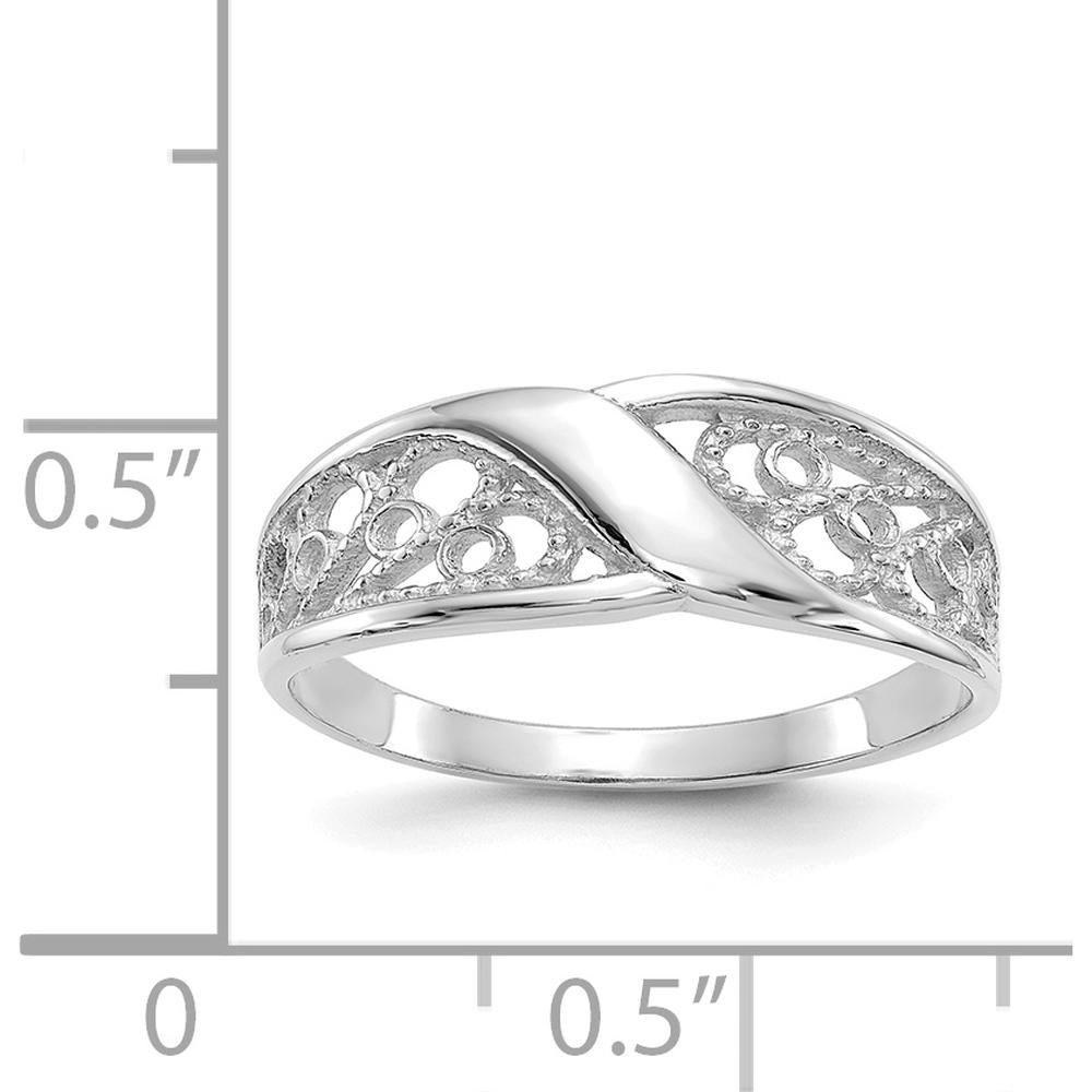 14K White Gold Filigree Fashion Ring with Beaded Texture and Polished Finish by Oro Pregiato