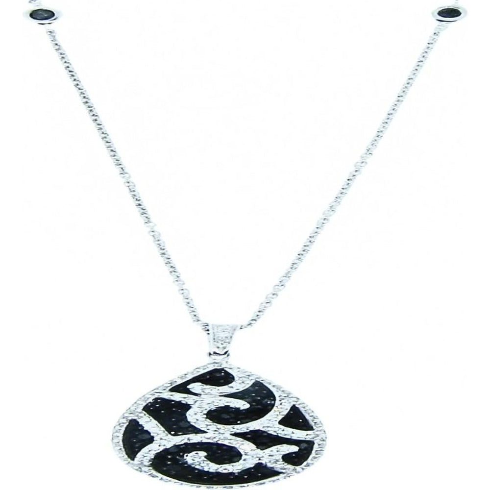 14K White Gold Filigree Necklace with 1.83 Carat Total Weight Round Diamonds and Black Onyx Accent by Auriventus