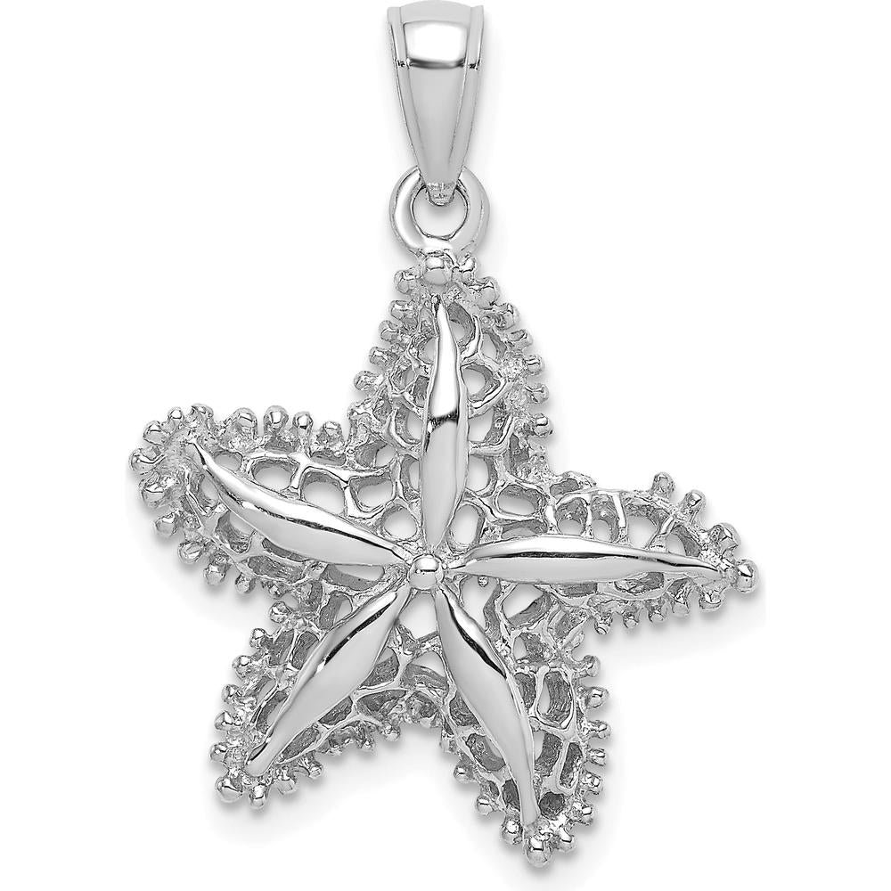 14K White Gold Filigree Starfish Pendant with Rhodium Plating by Oro Pregiato