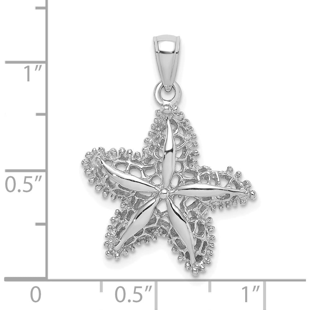 14K White Gold Filigree Starfish Pendant with Rhodium Plating by Oro Pregiato