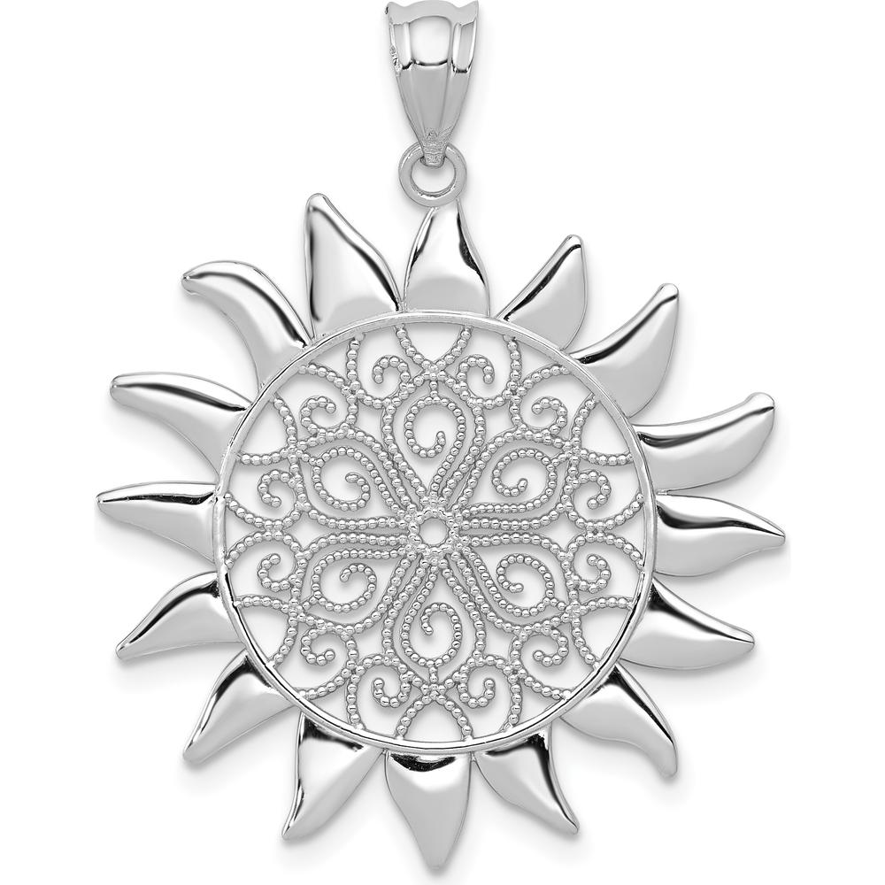 14K White Gold Filigree Sun Pendant - 30mm Length, Polished Finish by Oro Pregiato