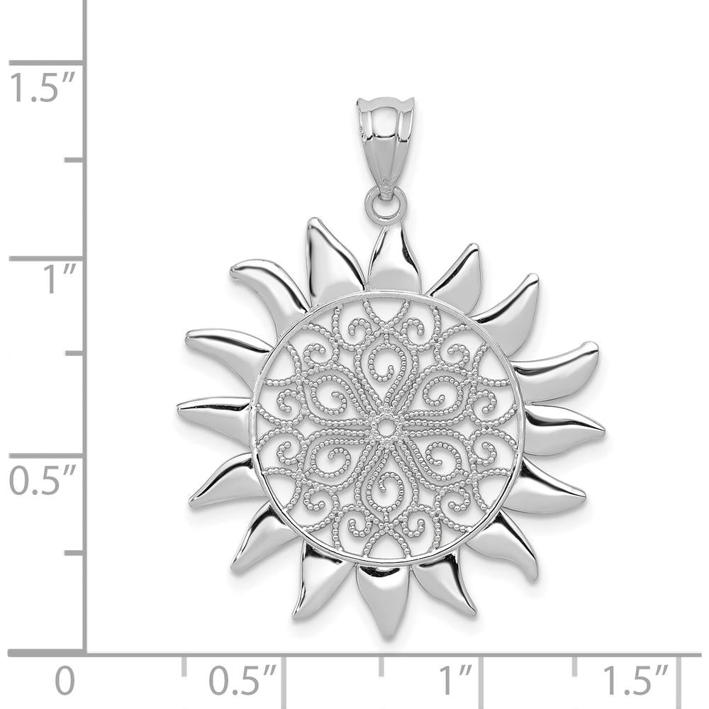 14K White Gold Filigree Sun Pendant - 30mm Length, Polished Finish by Oro Pregiato