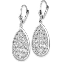 14K White Gold Filigree Teardrop Dangle Leverback Earrings - Elegant Design by Oro Pregiato