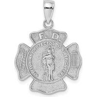 14K White Gold Fire Department St. Florian Badge Pendant - Textured Heroic Charm by Oro Pregiato