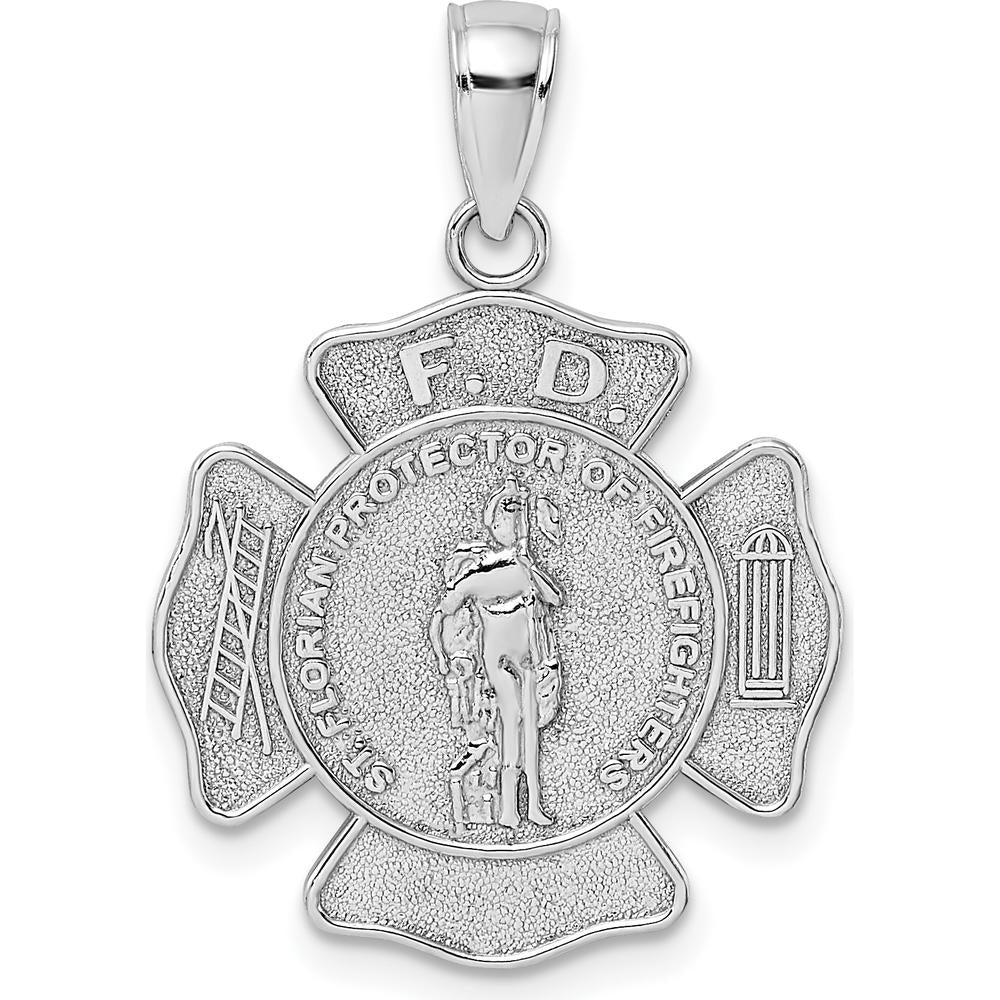 14K White Gold Fire Department St. Florian Badge Pendant - Textured Heroic Charm by Oro Pregiato