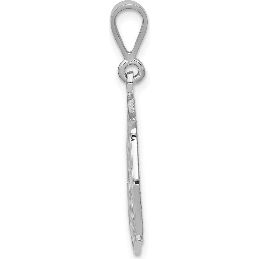 14K White Gold FIRE RESCUE Badge Pendant with Textured Finish - Polished and Rhodium Plated by Oro Pregiato