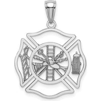 14K White Gold Fireman Shield Charm with Polished Finish and Rhodium Plating by Oro Pregiato