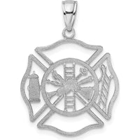 14K White Gold Fireman Shield Charm with Polished Finish and Rhodium Plating by Oro Pregiato