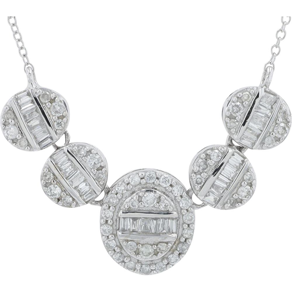 14K White Gold Five - Circle Diamond Necklace with 0.50 Carat Total Round and Baguette Diamonds