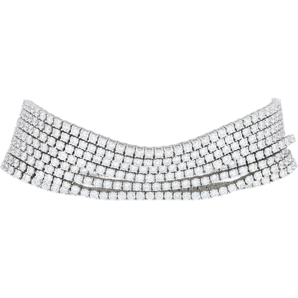 14K White Gold Five-Row Diamond Bracelet with Brilliant Round Cut Diamonds - 28.40 Carat Total Diamond Weight