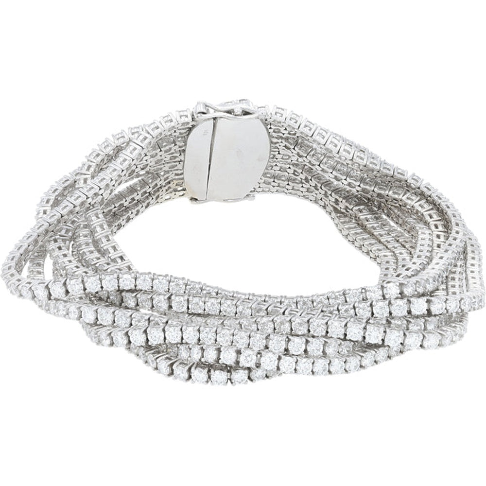 14K White Gold Five-Row Diamond Bracelet with Brilliant Round Cut Diamonds - 28.40 Carat Total Diamond Weight