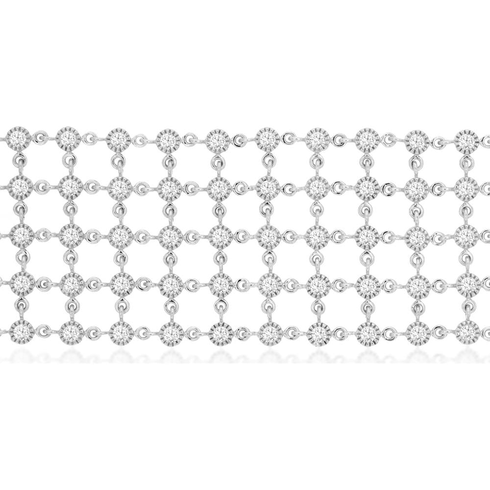 14K White Gold Five-Row Open Grid Diamond Bracelet with Milgrain Bezel Set Round Diamonds - 5.00 Carat Total Diamond Weight - Royal Jewelry
