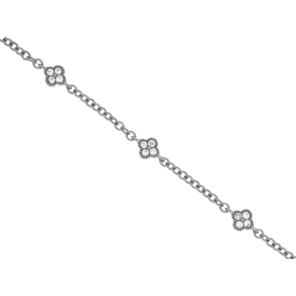 14K White Gold Five-Station Cable Link Bracelet with Milgrain Set Round Diamonds - 0.12 Carat Total Diamond Weight - Royal Jewelry