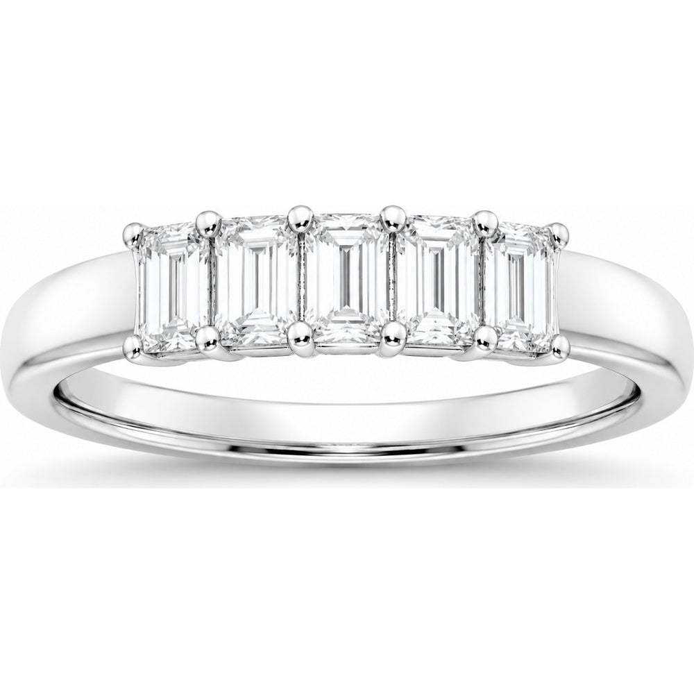 14K White Gold Five Stone Anniversary Band with Shared-Prong Set Baguette Diamonds - 0.77 Carat Total Diamond Weight by Auriventus