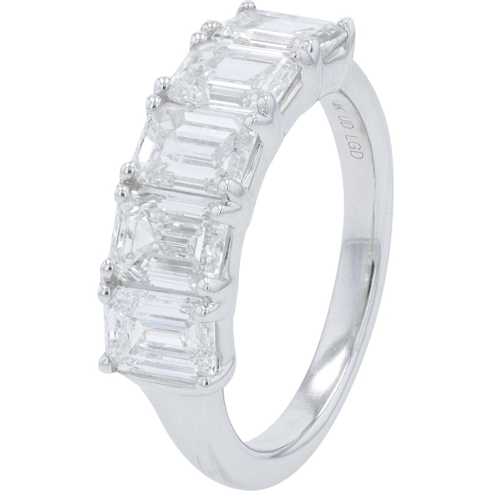 14K White Gold Five-Stone Band with Emerald Cut Lab Grown Diamonds - 3.00 Carat Total Diamond Weight