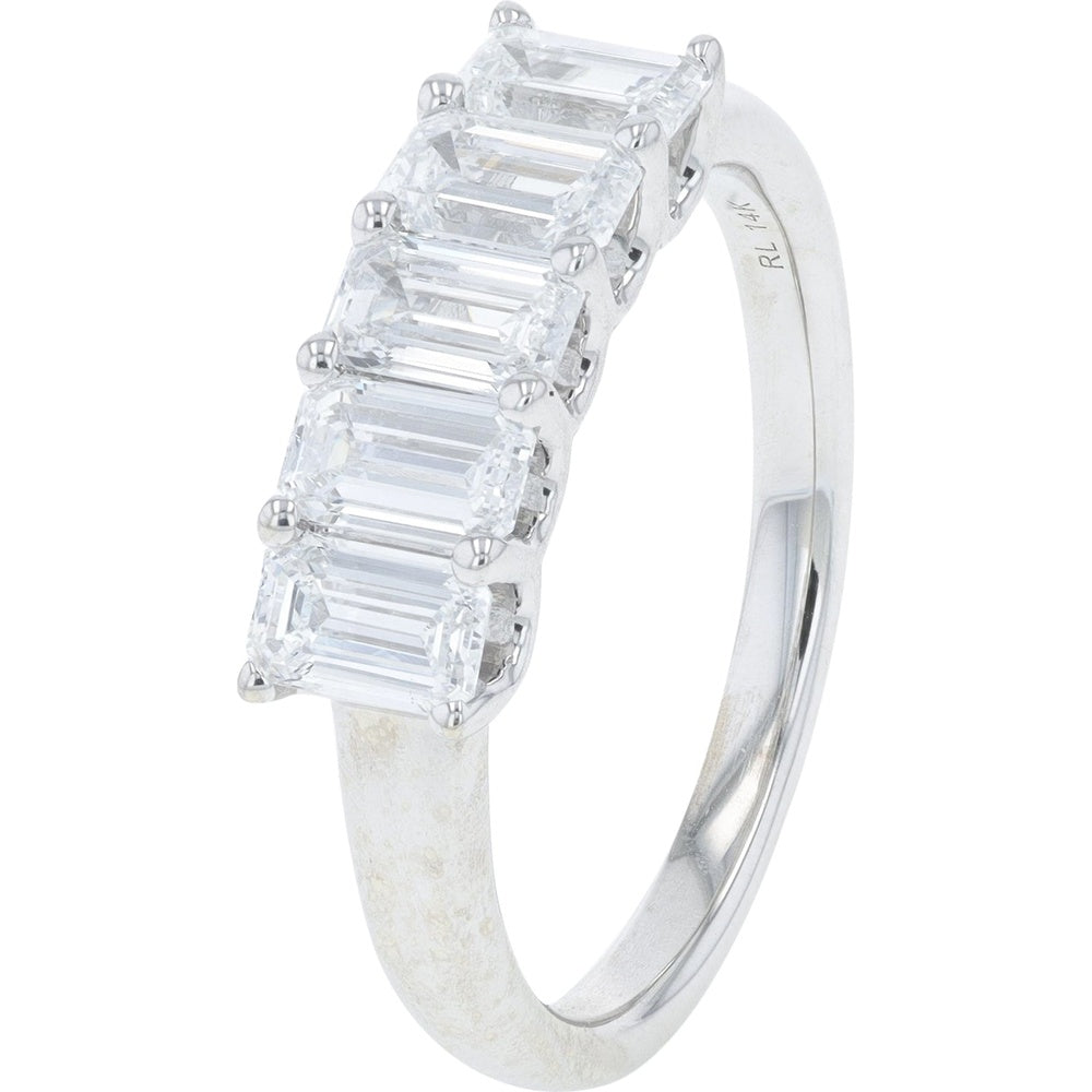 14K White Gold Five-Stone Band with Prong-Set Emerald Cut Lab Grown Diamonds - 1.50 Carat Total Diamond Weight