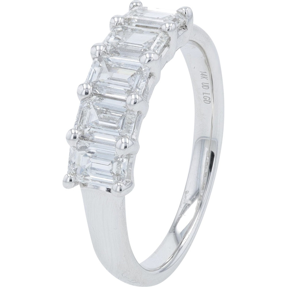 14K White Gold Five-Stone Band with Prong-Set Emerald Cut Lab Grown Diamonds - 1.50 Carat Total Diamond Weight