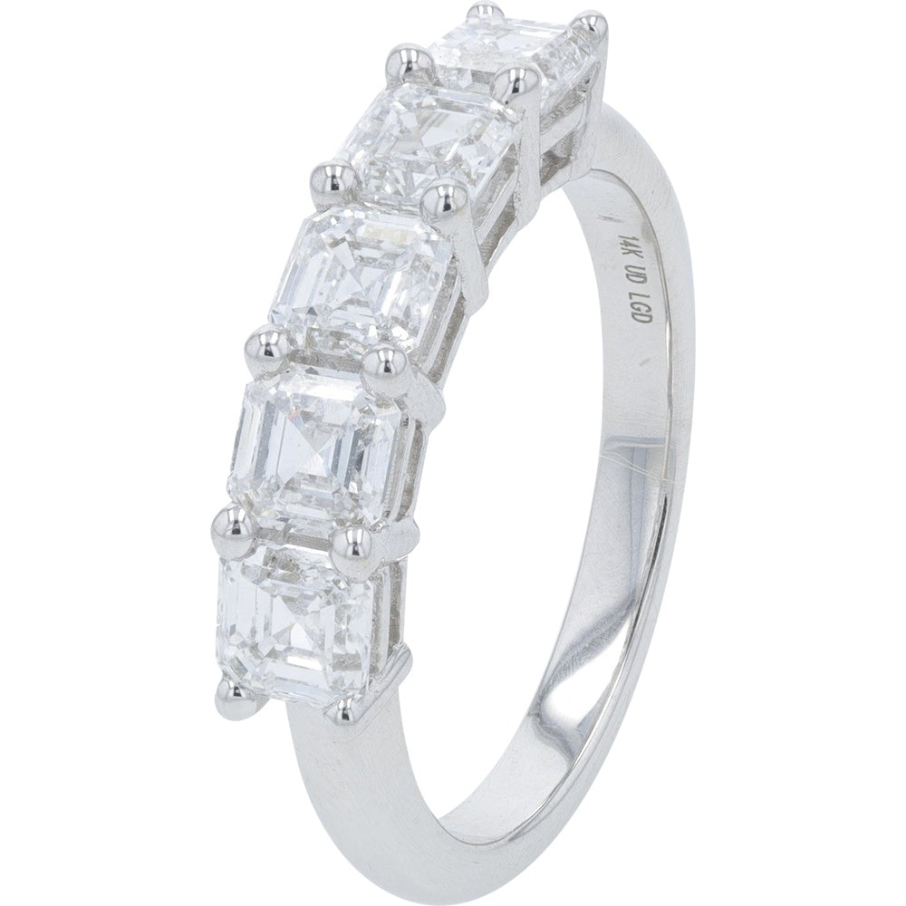 14K White Gold Five-Stone Band with Prong-Set Emerald Cut Lab Grown Diamonds - 2.00 Carat Total Diamond Weight